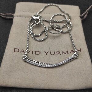 David Yurman 925 Silver Pave Diamond Cable Smile Necklace with Original Pouch